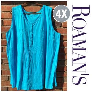 4X Roamans Sleevless Teal Tank Top Hip Flair